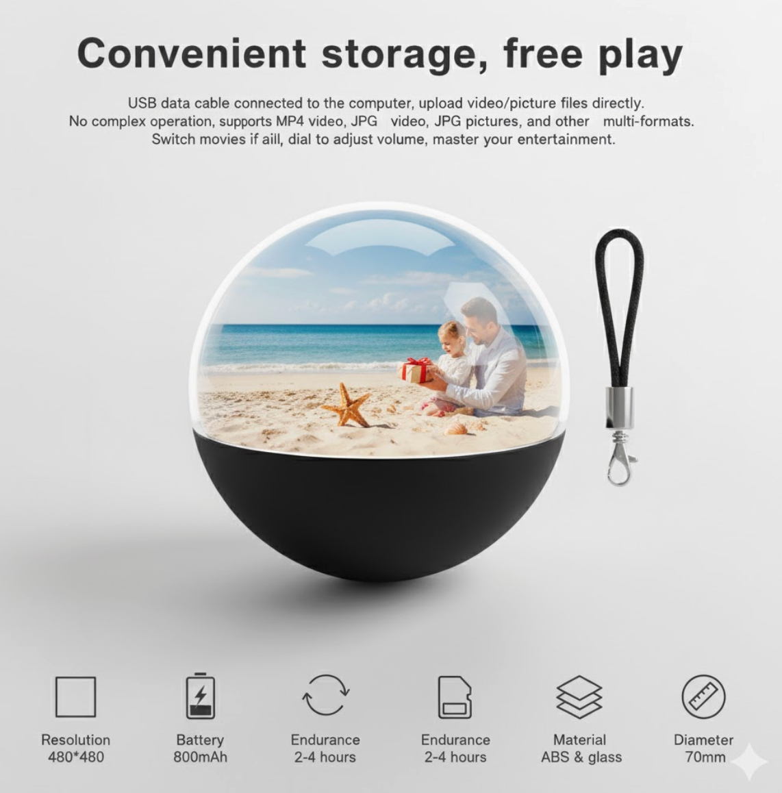 Memory Video Christmas Globe – 3D Crystal Display (2.7” Screen)